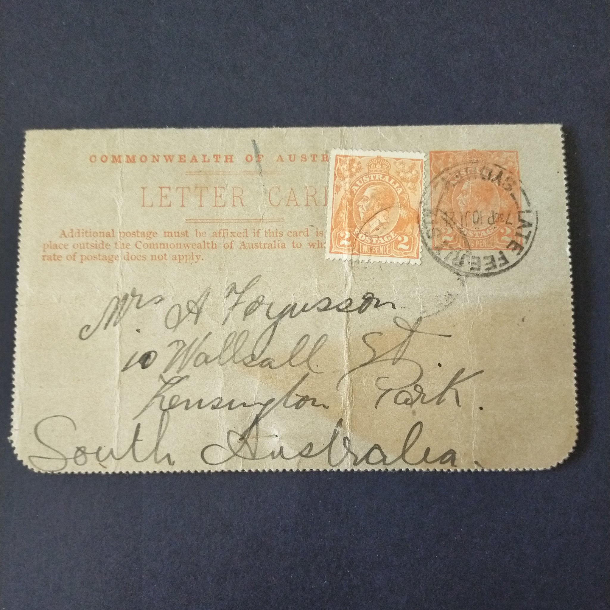 Australia Vintage GPO Hobart Lettercard Sydney To Kensington Park KGV With Newspaper Clipping