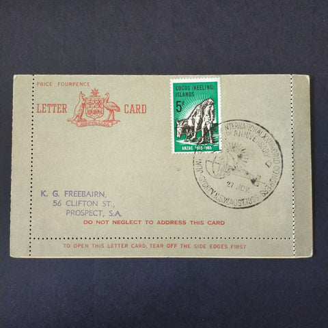 Australia Vintage Lettercard With Cocos Island 5d Stamp International 20th World Congress 50th Anniversary Cancel