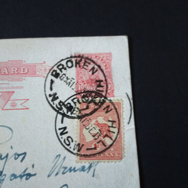 Australia Vintage Postal Card KGV 1d Stamp Used Broken Hill to Hungary