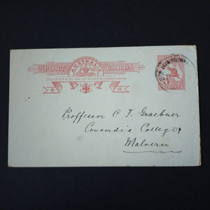 Australia 1d Kangaroo preprinted Postcard postal stationery, written in German, during WW1. Posted from South Kilkerran-Malvern 21-10-14