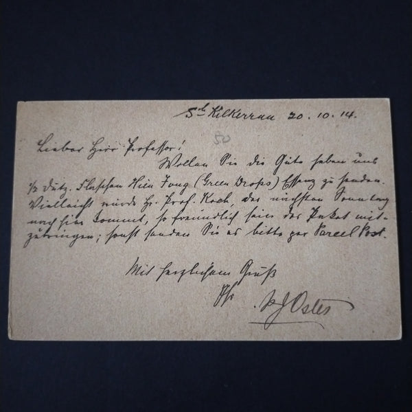 Australia 1d Kangaroo preprinted Postcard postal stationery, written in German, during WW1. Posted from South Kilkerran-Malvern 21-10-14