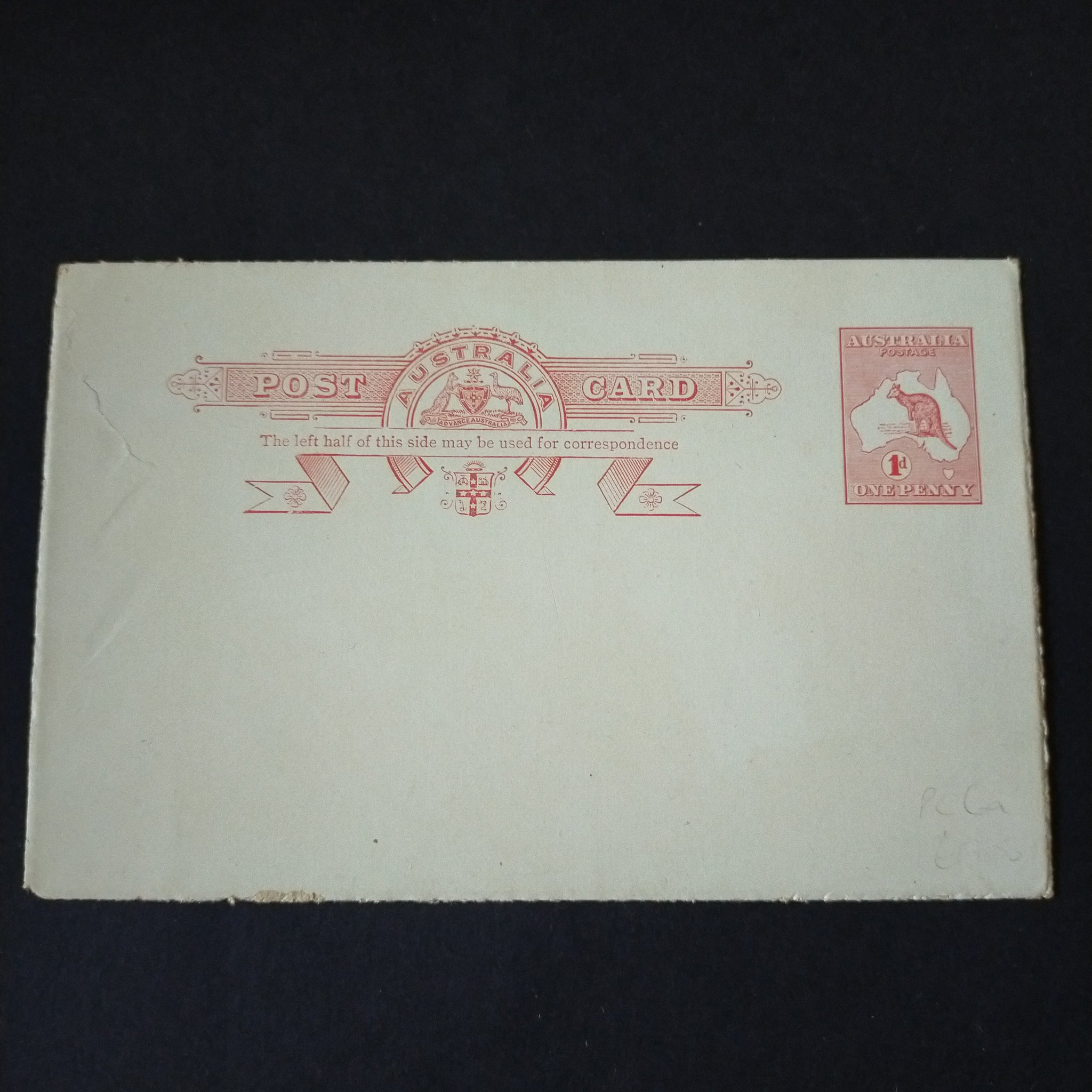 Australia Vintage Postal Card 1d Kangaroo Stamp Rough Edges
