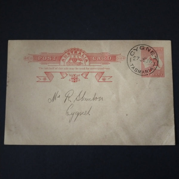 Australia Vintage Postal Card 1d Kangaroo Stamp Cygnet Rifle Club Notice of AGM Postcard