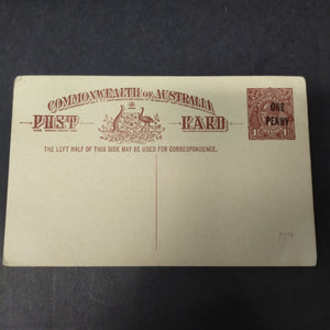 Australia Vintage Postal Card 1 1/2d with One Penny Overprint KGV Stamp Postcard