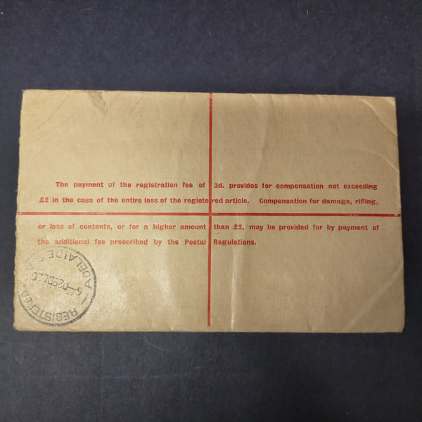 Australia 1936 Registered Envelope 5d KGV Oval Embossed Stamp From Adelaide to Brighton