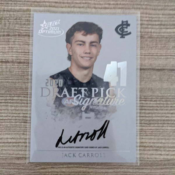 2021 AFL Optimum Draft Pick Signature Platinum Jack Carroll Carlton