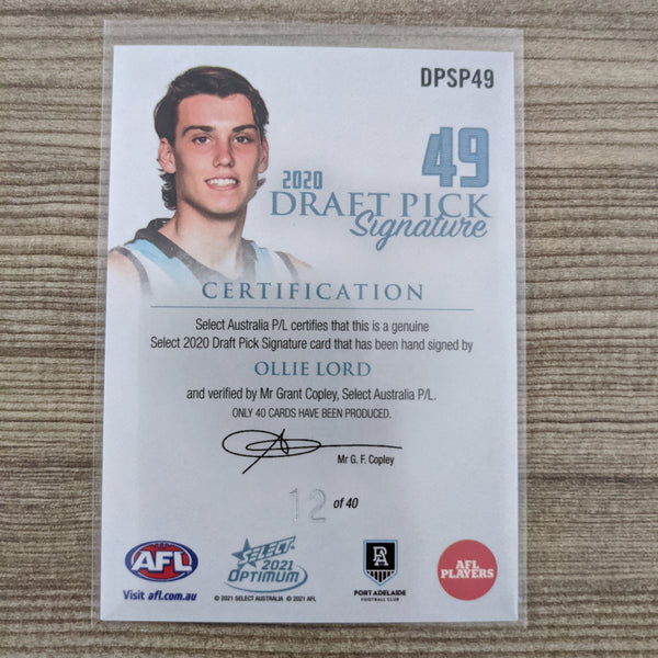 AFL 2021 Select Optimum DPSP49 Ollie Lord Port Adelaide 12/40