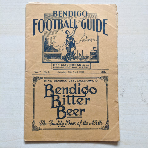 Football 1933 Bendigo Football League Record Vol. 7 No. 1 Saturday 29th April