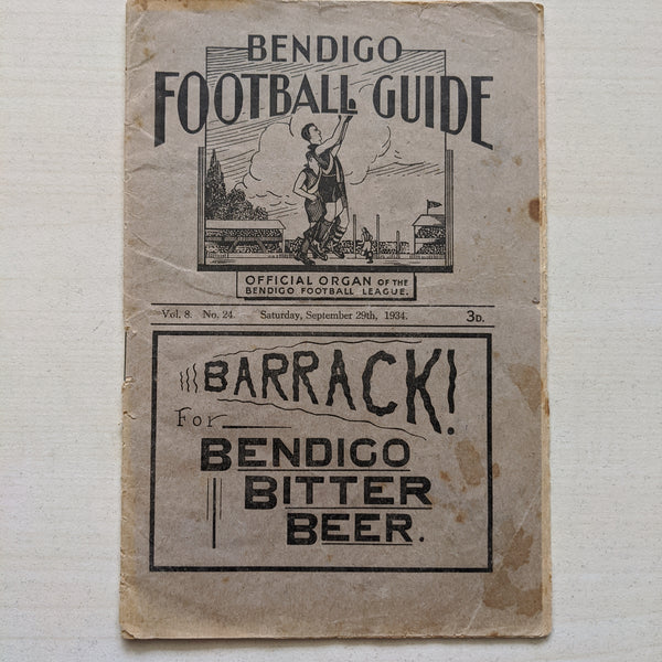 Bendigo  1934 Football League Record Vol. 8 No. 24 Saturday September 29th