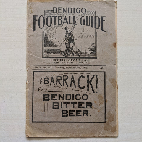 Bendigo  1934 Football League Record Vol. 8 No. 24 Saturday September 29th