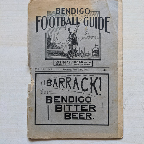 Bendigo 1936 Football League Record Vol 10 No. 9 Saturday June 27th