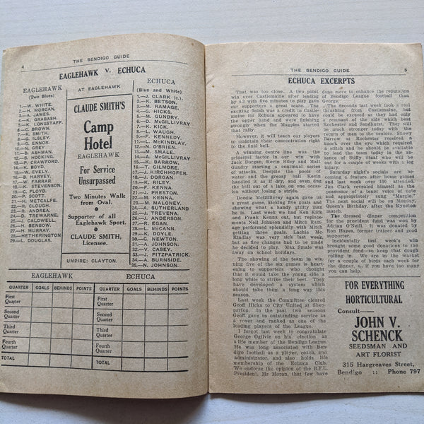 Bendigo 1952 Football League Record Vol 20 No. 7 Saturday May 31st
