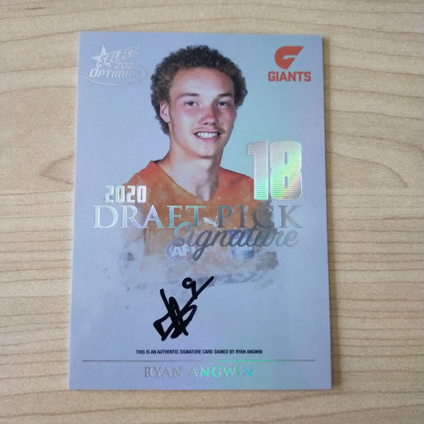 2021 AFL Select Optimum Platnium Draft Pick Signature Ryan Angwin Draft Pick 18 No.018/40
