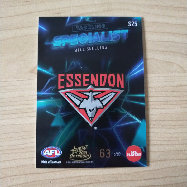 2021 AFL Select Optimum Specialist Will Snelling Essendon No.63/80
