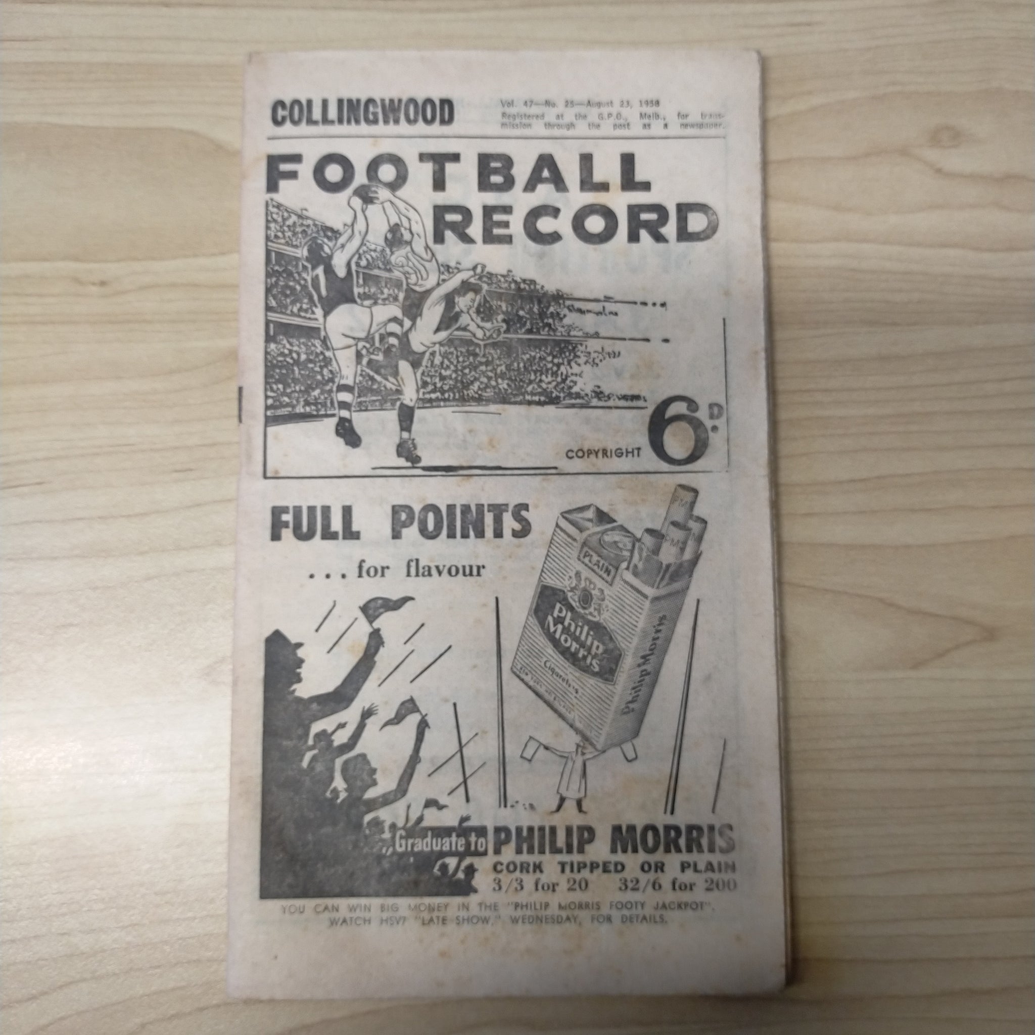 VFL 1958 August 23 Football Record Collingwood v North Melbourne