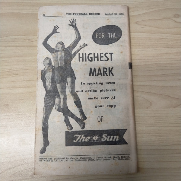 VFL 1958 August 23 Football Record Collingwood v North Melbourne
