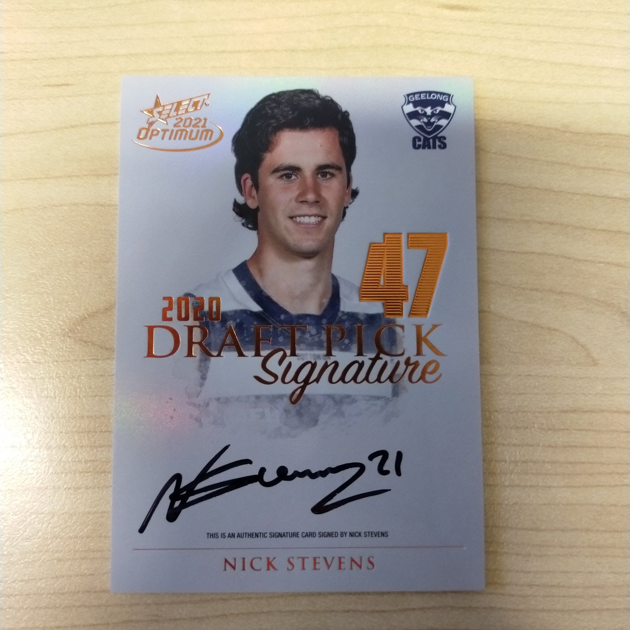 2021 AFL Select Optimum Copper Draft Pick Signature Nick Stevens Geelong No.094/170