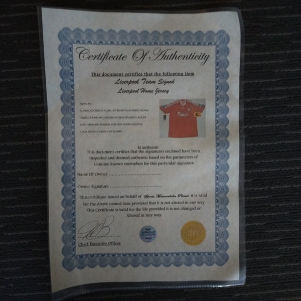 Size M Liverpool Football Home Jersey Signed By Team With Tags On and Certificate of Authenticity With Captain Armband