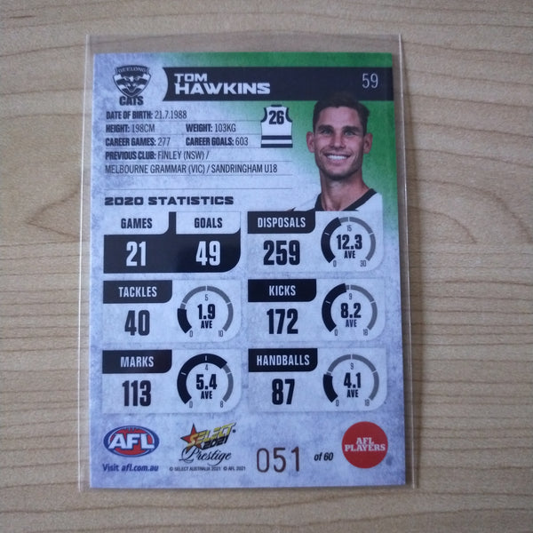 2021 AFL Select Prestige Green Parallel Tom Hawkins Geelong No.051/60