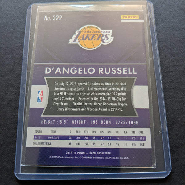 2015 NBA Panini Prizm Rookie D'Angelo Russell Lakers Basketball Card