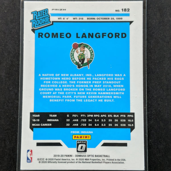 2019-20 NBA Panini Donruss Optic Prizm Romeo Langford Basketball Card