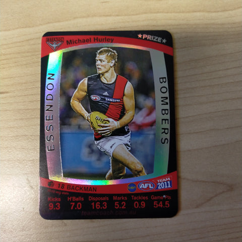 2011 Teamcoach Prize Cards Michael Hurley ERROR CARDS NOT EMBOSSED Essendon