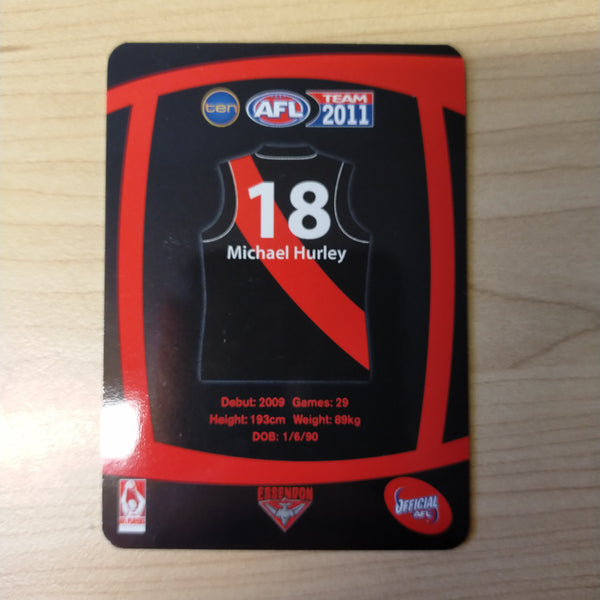 2011 Teamcoach Prize Cards Michael Hurley ERROR CARDS NOT EMBOSSED Essendon