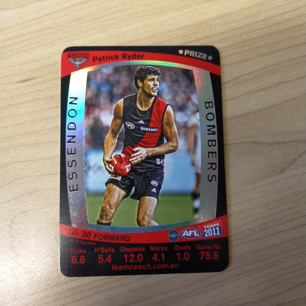 2011 Teamcoach Prize Cards Patrick Ryder ERROR CARDS NOT EMBOSSED Essendon