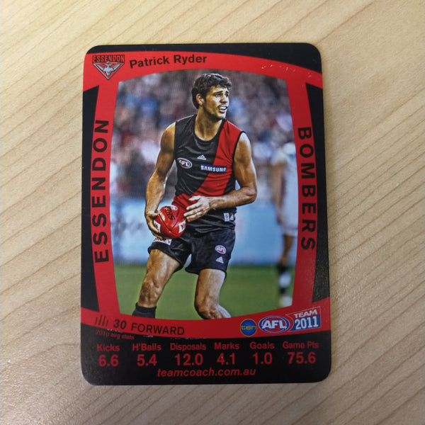 2011 Teamcoach Prize Cards Patrick Ryder ERROR CARDS NOT EMBOSSED NO SILVER Essendon