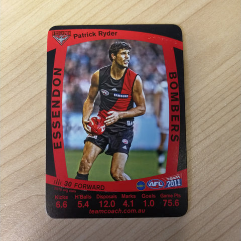 2011 Teamcoach Prize Cards Patrick Ryder ERROR CARDS NOT EMBOSSED NO SILVER Essendon