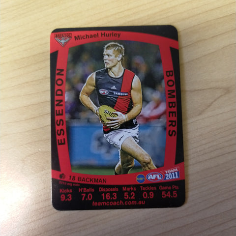 2011 Teamcoach Prize Cards Michael Hurley ERROR CARDS NOT EMBOSSED NO SILVER Essendon