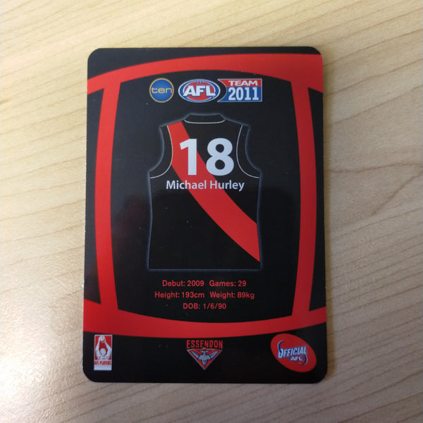 2011 Teamcoach Prize Cards Michael Hurley ERROR CARDS NOT EMBOSSED NO SILVER Essendon