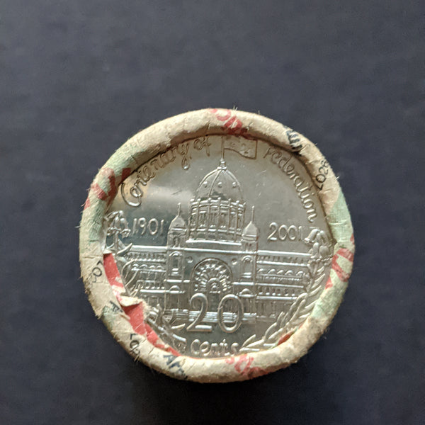 Australia 2001 Royal Australian Mint 20c Centenary of Federation Victoria in Armaguard Coin Roll