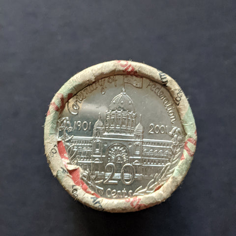 Australia 2001 Royal Australian Mint 20c Centenary of Federation Victoria in Armaguard Coin Roll