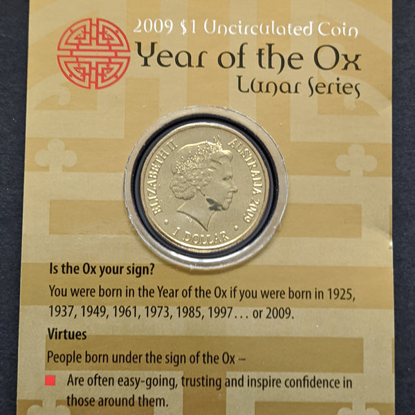 Australia 2009 Royal Australian Mint One Dollar $1 Lunar New Year of Ox Unc Coin