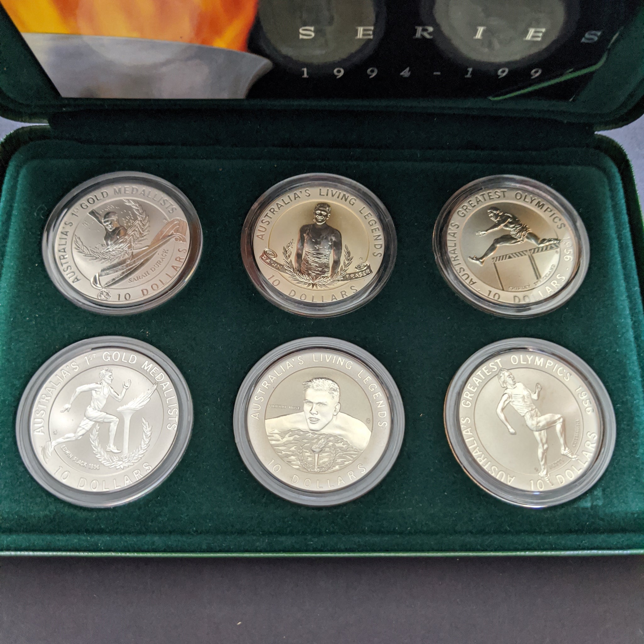 Australia 1994 - 1996 Royal Australian Mint SILVER $10 Olympic Heritage Series 6 coins