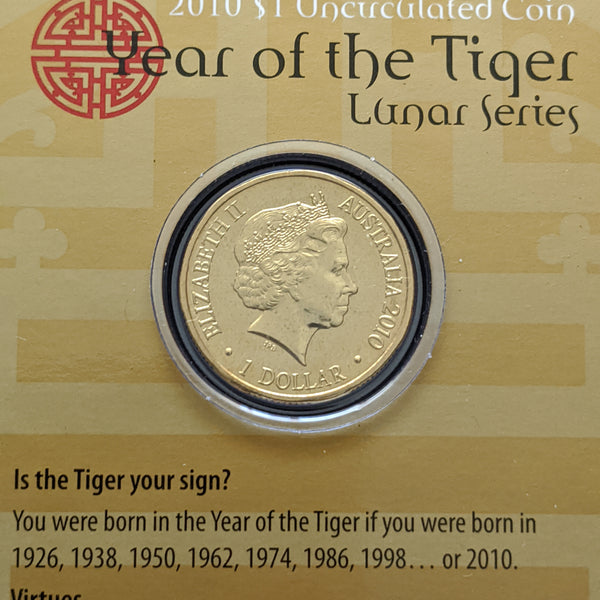 Australia 2010 Royal Australian Mint One Dollar $1 Lunar New Year of the Tiger Lunar Coin