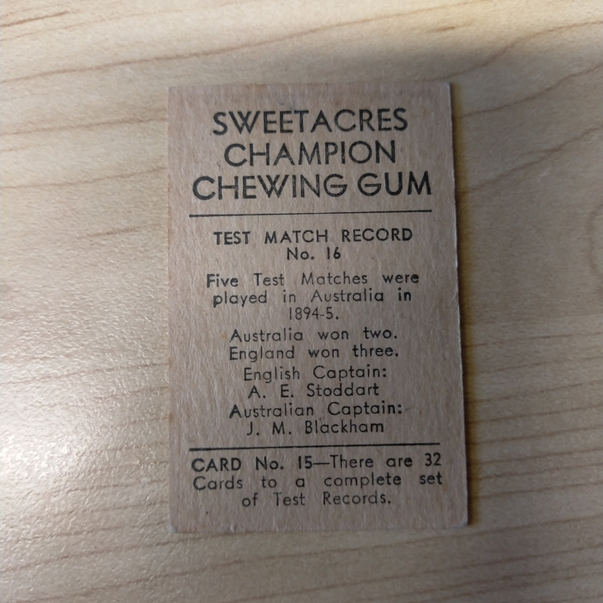 Sweetacres Champion Chewing Gum Don Bradman Test Records Cricket Cigar