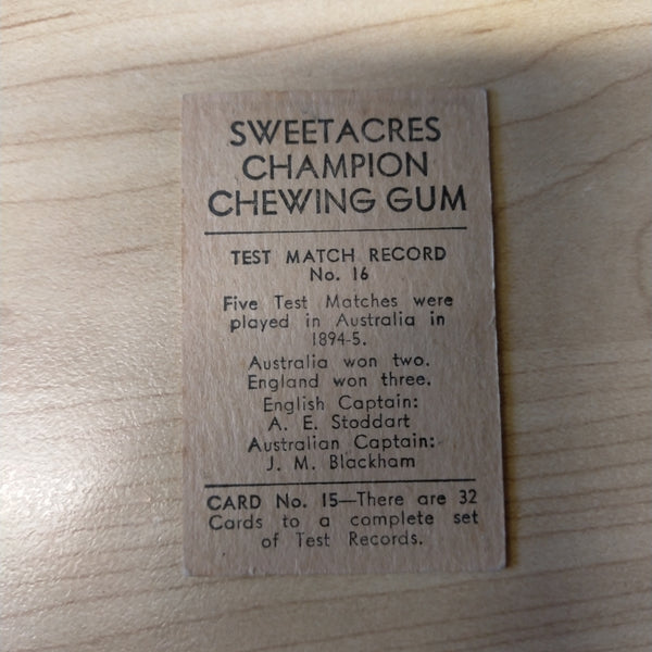 Sweetacres Champion Chewing Gum Don Bradman Test Records Cricket Cigarette Card No.16