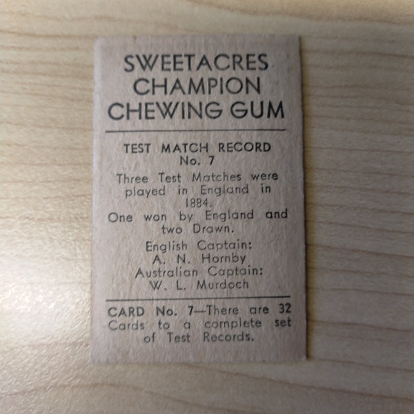 Sweetacres Champion Chewing Gum G Duckworth Test Match Records Cricket Cigarette Card No.7