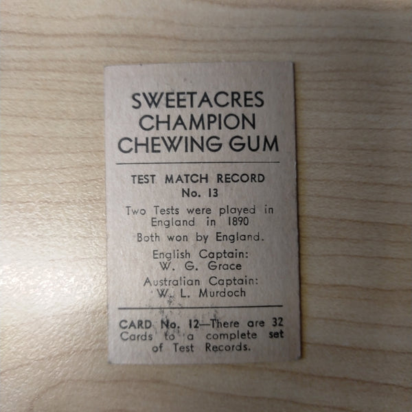 Sweetacres Champion Chewing Gum W A Oldfield Test Match Records Cricket Cigarette Card No.13