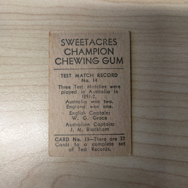 Sweetacres Champion Chewing Gum S J McCabe Test Match Records Cricket Cigarette Card No.14