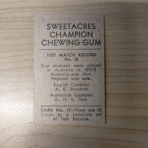 Sweetacres Champion Chewing Gum H Ironmonger Test Match Records Cricket Cigarette Card No.18