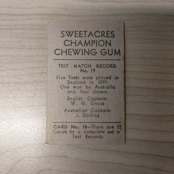 Sweetacres Champion Chewing Gum A R Lonergan Test Match Records Cricket Cigarette Card No.19