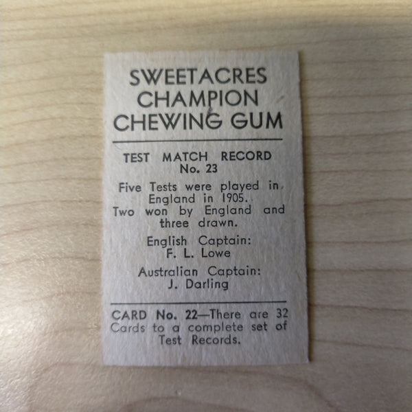 Sweetacres Champion Chewing Gum L Nash Test Match Records Cricket Cigarette Card No.23