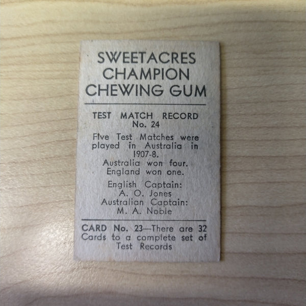 Sweetacres Champion Chewing Gum F R Brown Test Match Records Cricket Cigarette Card No.24