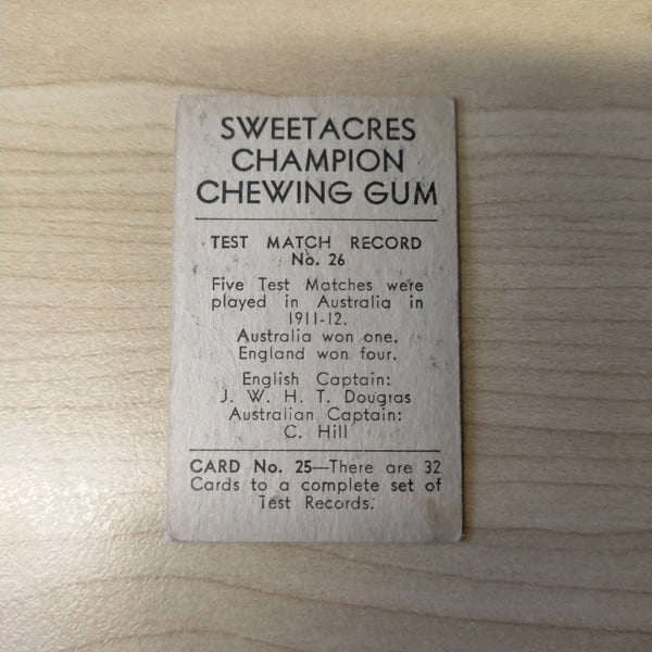 Sweetacres Champion Chewing Gum L Fleetwood-Smith Test Match Records Cricket Cigarette Card No.26