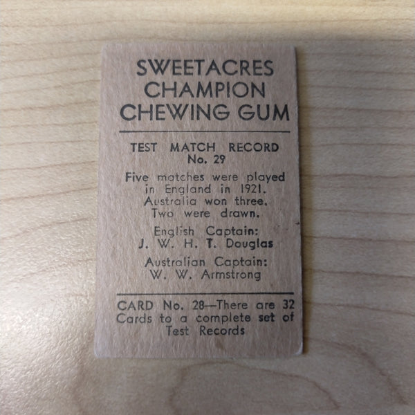 Sweetacres Champion Chewing Gum M Leyland Test Match Records Cricket Cigarette Card No.29