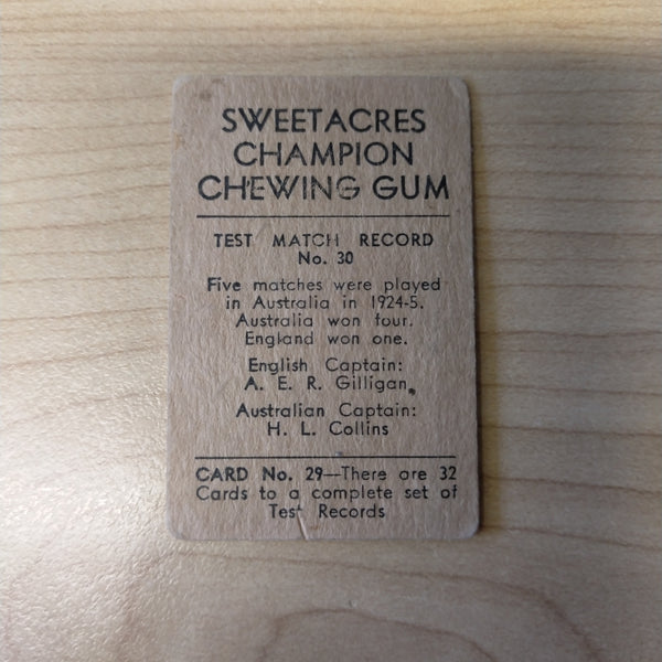 Sweetacres Champion Chewing Gum H C Nitschke Test Match Records Cricket Cigarette Card No.30