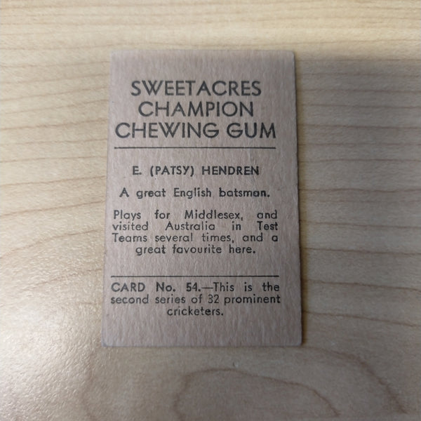 Sweetacres Champion Chewing Gum E Hendren Prominent Cricketers Cricket Cigarette Card No.54